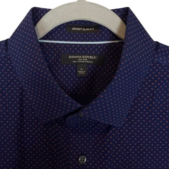 Banana Republic Shirt Men's Large Blue Cotton Polka Dot Grant Slim Fit Button-Up - Picture 5 of 11